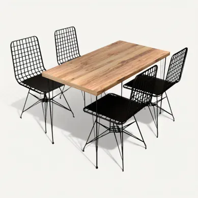 Square - Ensemble Repas Table Et Chaises Industriel Bois Et Noir Square - Ensemble Repas Table Et Chaises Industriel Bois Et Noir