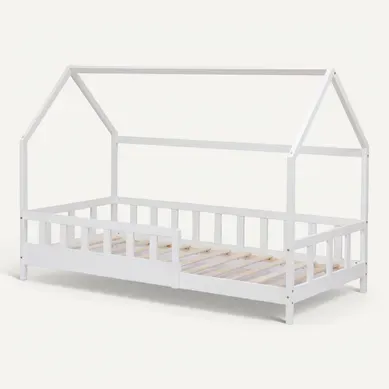 Lit Enfant Cabane 90x190 Cm Avec Sommier - Hauteur Des Pieds 10 Cm - Blanc