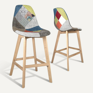 Lot De 2 Chaises De Bar Patchwork Floral Slick 67 Cm Pieds Bois
