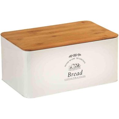 Boîte à Pain En Métal Et Bambou - Blanc - L 32,5 X L 15 Cm X H 21 Cm Boîte à Pain En Métal Et Bambou - Blanc - L 32,5 X L 15 Cm X H 21 Cm