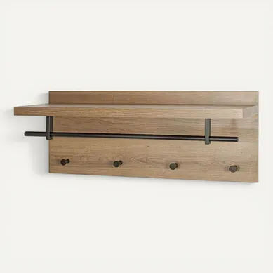 Patère Murale et étagère "miranda" 75cm Chêne Foncé et Noir Patère Murale et étagère "miranda" 75cm Chêne Foncé et Noir