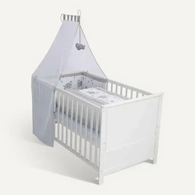 Lit Bébé Évolutif Jumbotwins En Bois Blanc Réglable En Hauteur + Matelas Et Accessoires