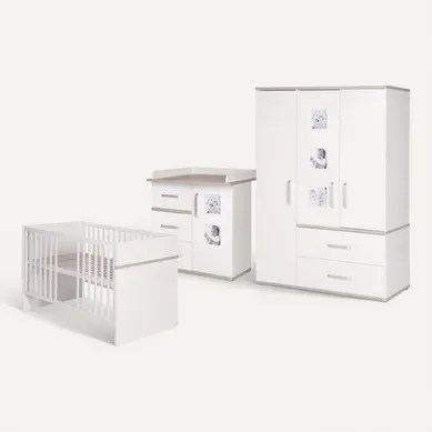 Ensemble De Chambre Moritz - Lit Bébé + Commode Á Langer + Armoire À 3 Portes Ensemble De Chambre Moritz - Lit Bébé + Commode Á Langer + Armoire À 3 Portes
