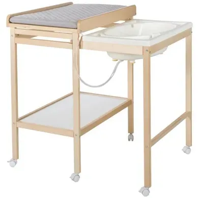 Table À Langer Et Baignoire Coulissante Bicolore + Matelas Gris Roba Style