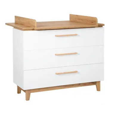 Commode À Langer Finn - 3 Tiroirs - Blanc / Effet Chêne Doré