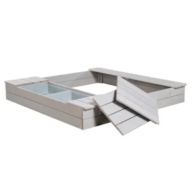 Bac À Sable Outdoor En Bois Massif + 2 Boîtes De Jeu - Gris Clair Bac À Sable Outdoor En Bois Massif + 2 Boîtes De Jeu - Gris Clair