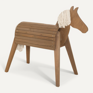 Cheval En Bois Massif Pour Enfants Avec Crinière Et Queue - Teck