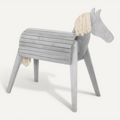 Cheval En Bois Massif Pour Enfants Avec Crinière Et Queue - Gris
