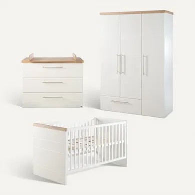 Ensemble De Chambre Nele - Lit Bébé + Commode À Langer + Armoire 3 Portes Ensemble De Chambre Nele - Lit Bébé + Commode À Langer + Armoire 3 Portes