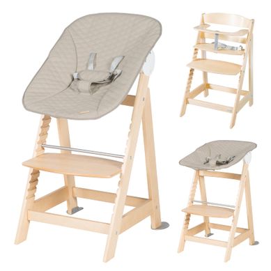 Chaise Haute évolutive Avec Transat Greyish Matelassé - Naturel Et Grège - Born Up