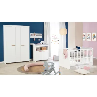 Chambre Bébé Complète Anton - Lit évolutif 70 X 140 + Commode À Langer + Armoire 3 Portes - Blanc Chambre Bébé Complète Anton - Lit évolutif 70 X 140 + Commode À Langer + Armoire 3 Portes - Blanc