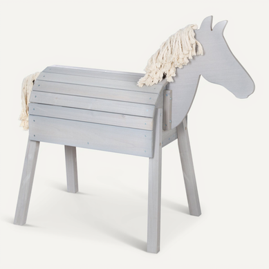 Cheval En Bois Massif Pour Enfant Avec Crinière Et Queue - Gris