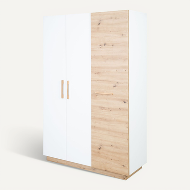 Armoire Bébé Lion 3 Portes à Fermeture Douce - Poignées En Bois Massif - Blanc - Décor Bois Armoire Bébé Lion 3 Portes à Fermeture Douce - Poignées En Bois Massif - Blanc - Décor Bois