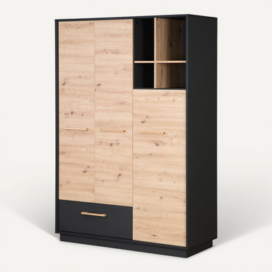 Armoire Bébé Lenn 3 Portes à Fermeture Douce - Poignées En Bois Massif - Anthracite - Décor Bois Armoire Bébé Lenn 3 Portes à Fermeture Douce - Poignées En Bois Massif - Anthracite - Décor Bois