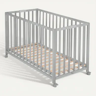 Lit Bébé Pliant 60x120 Réglable En Hauteur - Bois Laqué Taupe - Avec Roulettes - Fold Up