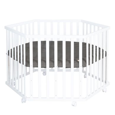 Parc Bébé Hexagonal Mobile Blanc + Tapis En Cuir Végan Anthracite - Graphite Matelassé Parc Bébé Hexagonal Mobile Blanc + Tapis En Cuir Végan Anthracite - Graphite Matelassé