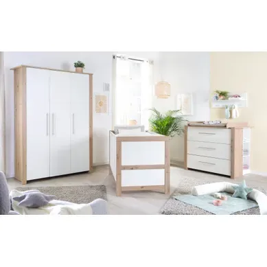 Chambre Bébé Complète Malo - Lit évolutif 70x140 + Commode À Langer + Armoire - Blanc - Décor Chêne Chambre Bébé Complète Malo - Lit évolutif 70x140 + Commode À Langer + Armoire - Blanc - Décor Chêne