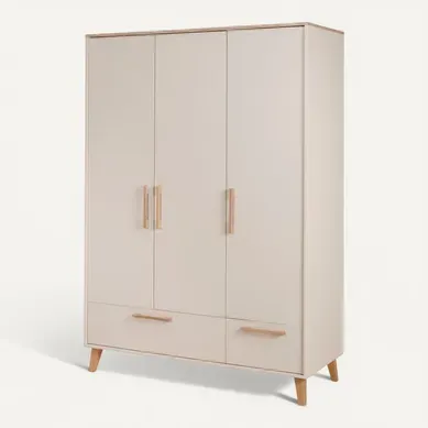 Armoire Bébé 3 Portes Et 2 Tiroirs En Cashmere Et Décor Châtaignier - Jil