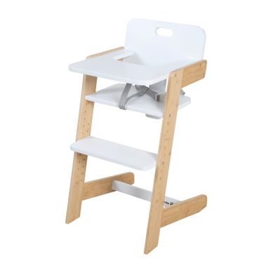 Chaise Haute évolutive En Bambou Fsc® Avec Plateau Repas Nature Up - Blanc / Naturel