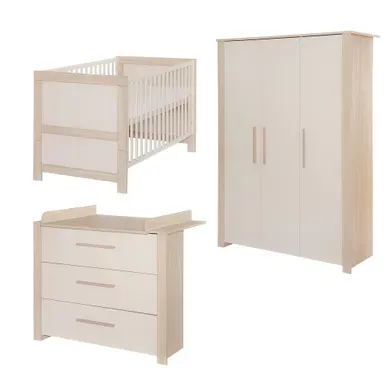 Chambre Bébé Complète - Armoire + Lit évolutif 70x140 + Commode À Langer - Beige Et Chêne - Momo Chambre Bébé Complète - Armoire + Lit évolutif 70x140 + Commode À Langer - Beige Et Chêne - Momo