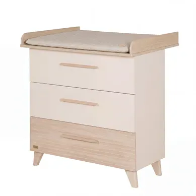 Commode À Langer Étroite En Bois 'Sidney' Avec Tiroirs - Beige / Décor Chêne