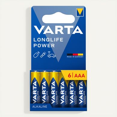 PILES ALCALINES VARTA LONGLIFE POWER AAA x6 PILES ALCALINES VARTA LONGLIFE POWER AAA x6 vue de face