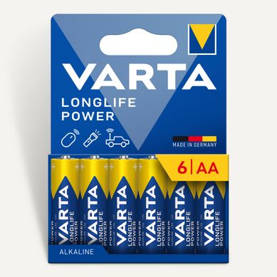 PILES ALCALINES VARTA LONGLIFE POWER AA x6 PILES ALCALINES VARTA LONGLIFE POWER AA x6 vue de face
