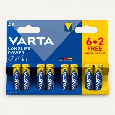 Piles VARTA LONGLIFE POWER AA 6+2 Piles VARTA LONGLIFE POWER AA 6+2 vue de face