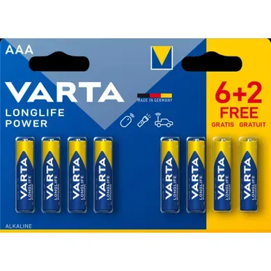 Piles VARTA LONGLIFE POWER AAA 6+2 Piles VARTA LONGLIFE POWER AAA 6+2 vue de face