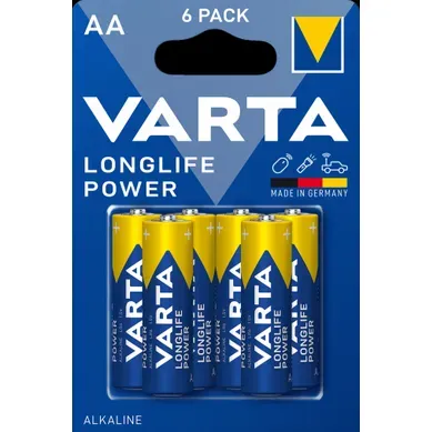 Piles VARTA LONGLIFE POWER AA x6 Piles VARTA LONGLIFE POWER AA x6 vue de face