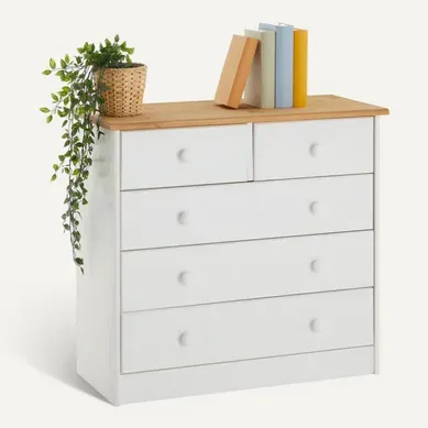 Commode En Pin Rondo, 2+3 Tiroirs, Lasuré Blanc Et Brun Commode En Pin Rondo, 2+3 Tiroirs, Lasuré Blanc Et Brun