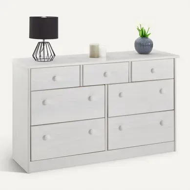 Commode En Pin Rondo, 3+4 Tiroirs Lasuré Blanc Commode En Pin Rondo, 3+4 Tiroirs Lasuré Blanc