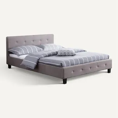 Lit Double Josy, 140 X 190 Cm, Capitonné Avec Sommier, En Tissu Gris Lit Double Josy, 140 X 190 Cm, Capitonné Avec Sommier, En Tissu Gris