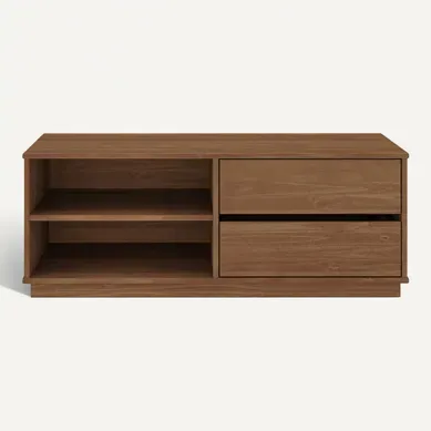 Meuble TV Maite L 110 Cm 2 Tiroirs En Bois Massif - Coloris Châtaignier Meuble TV Maite L 110 Cm 2 Tiroirs En Bois Massif - Coloris Châtaignier
