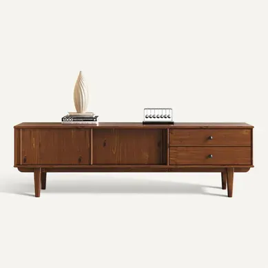 Meuble TV Simona L 175 Cm En Bois Massif - Coloris Châtaignier Meuble TV Simona L 175 Cm En Bois Massif - Coloris Châtaignier