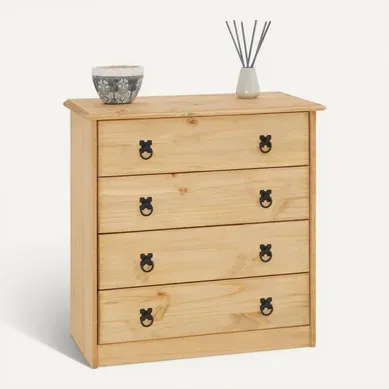 Commode En Pin Barrio, 4 Tiroirs En Pin Massif Finition Teintée/cirée Commode En Pin Barrio, 4 Tiroirs En Pin Massif Finition Teintée/cirée