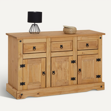 Buffet En Pin Salsa Style Mexicain, 3 Portes Et 3 Tiroirs