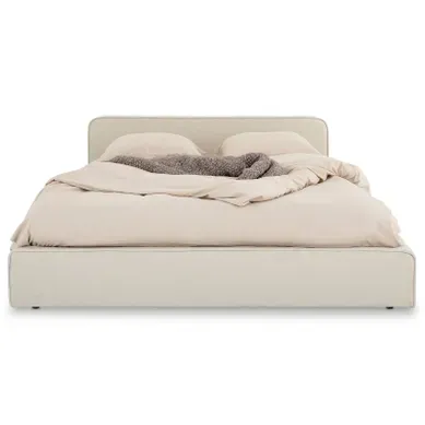 Lit Double Belarti 140 X 190 Cm Rembourré, Revêtement En Tissu - Blanc Crème