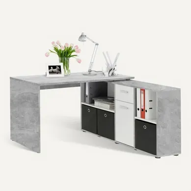 Bureau D'angle Réversible "oxela" 135cm Gris Bureau D'angle Réversible "oxela" 135cm Gris