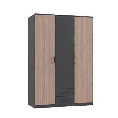 Armoire De Chambre Agia - Graphite - 3 Portes Battantes - 2 Tiroirs - 135 x 199 x 58 cm