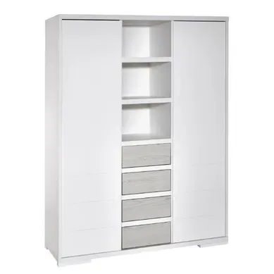 Armoire Bébé 2 Portes 4 Tiroirs Laqué Blanc Et Pin Gris Maxx Boathouse L 139 X H 191 X P 53 Cm
