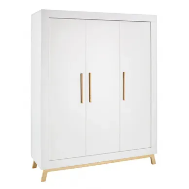 Armoire Bébé 3 Portes Bois Blanc Et Pieds Hêtre Clair Miami L 154 X H 195 X P 53 Cm
