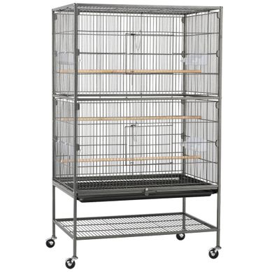 Grande Cage à Oiseaux Sur Pied Avec Support Roulant, Étagère De Rangement, Fond Amovible, Noir