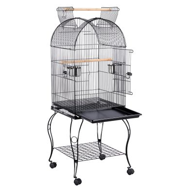 Cage à Oiseaux En Métal à Toit Ouvert Cage à Perroquet Roulante Avec Support, Noir Cage à Oiseaux En Métal à Toit Ouvert Cage à Perroquet Roulante Avec Support, Noir