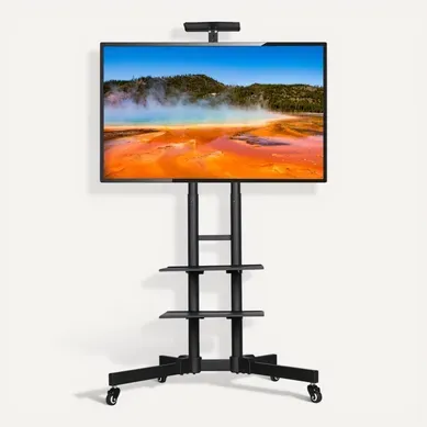 Support TV Sur Pied à Roulettes Avec Freins Système De Gestion Des Câbles 3 Tablettes, Noir