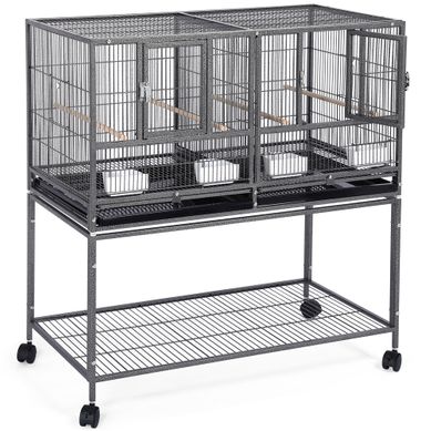 Cage à Oiseaux Sur Roulettes Avec Séparation, Étagère De Rangement Et Verrou Sécuritaire, Noir Cage à Oiseaux Sur Roulettes Avec Séparation, Étagère De Rangement Et Verrou Sécuritaire, Noir