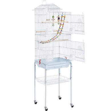 Cage à Oiseaux En Métal Avec Support Détachable à Roulettes Et Plateau Coulissant, Blanc