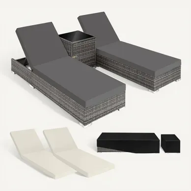Lot De 2 Chaises Longues En Rotin Et Aluminium Résistant Aux Intempéries Et Aux Uv Gris