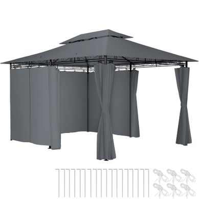 1 Pavillon De Jardin Emine En Polyester, Acier Gris Anthracite