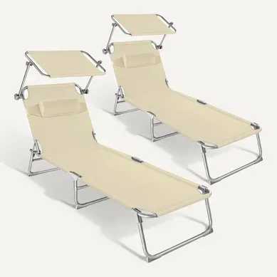 2 Lot De 2 Transats Chloé En Polyester, Acier Beige